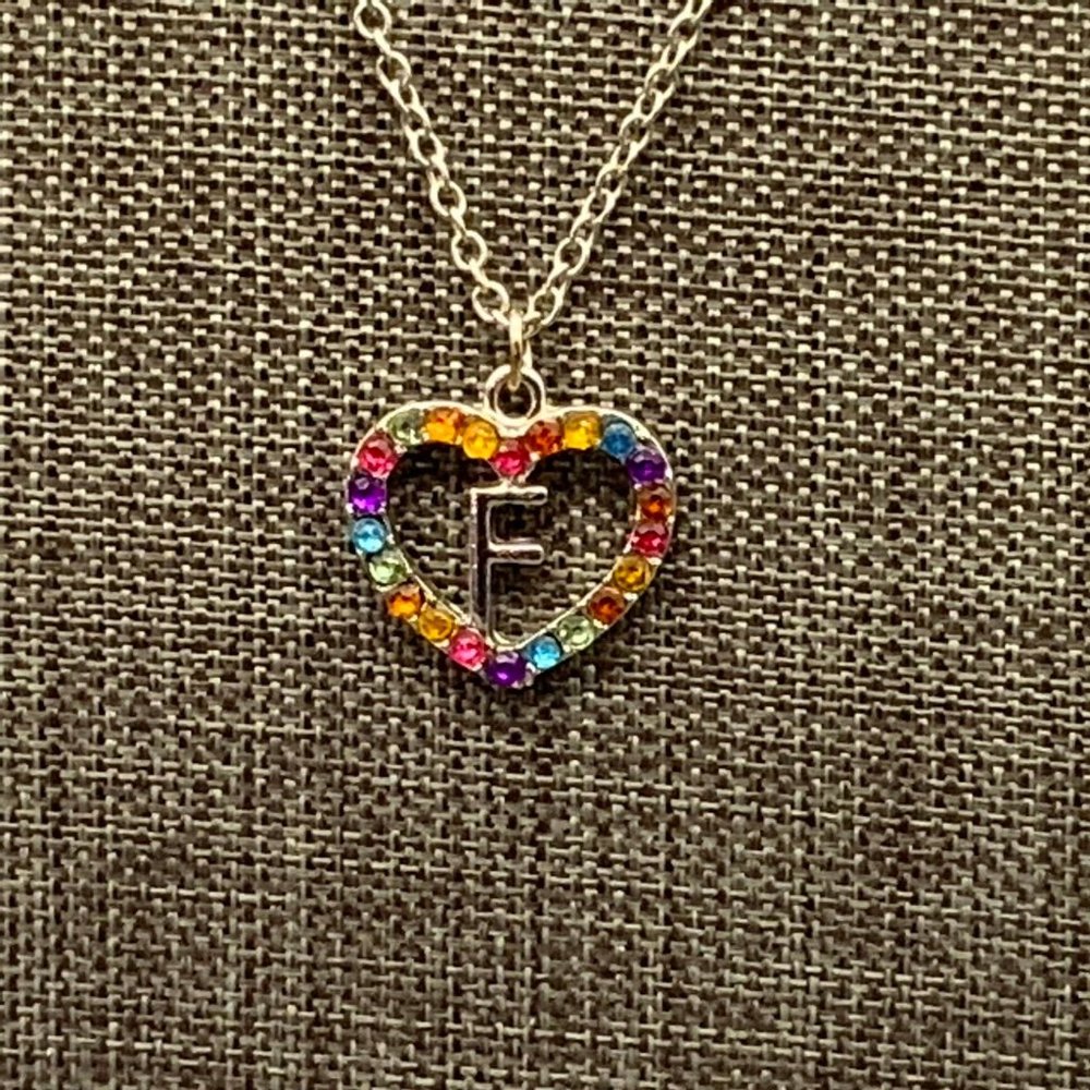 Multicolor Silver Heart Necklace F Rhinestone Red Pink Yellow Green Blue Purple